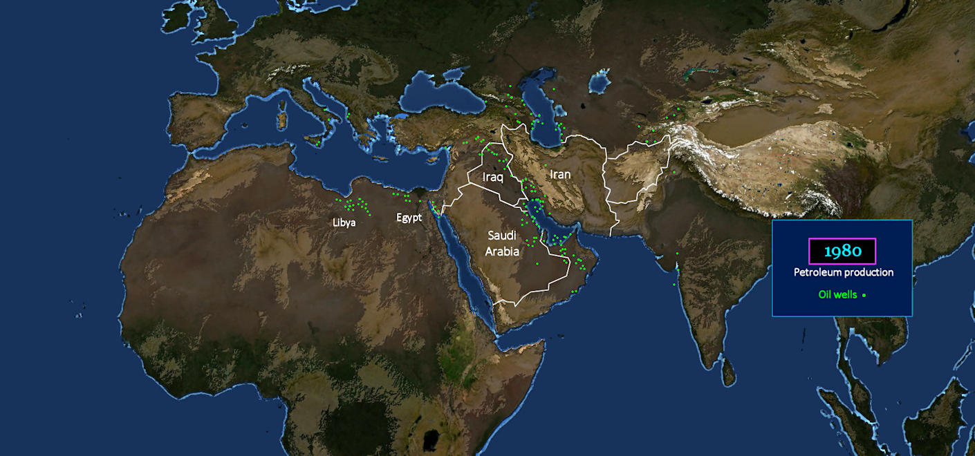 Iranian Revolution, oil well sites, 1980 map